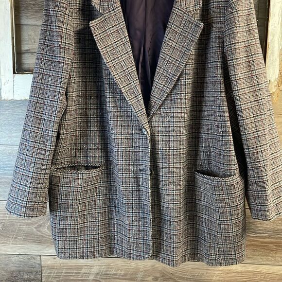 WHITE STAG Womens Plus Size 24 Wool Houndstooth Blazer Vintage 90’s  Blue Gray - Picture 4 of 11